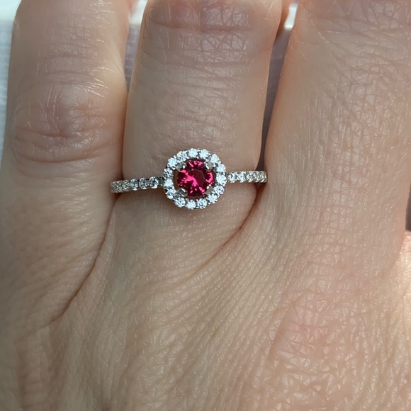 Dainty Sterling Silver Halo Red CZ Ring - Picture 7 of 7